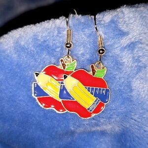 Colorful Apple and Pencil Earrings